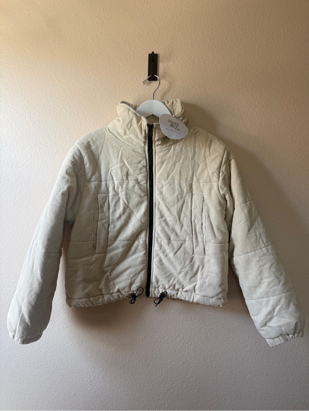 Princess Polly Cream Puffer Jacket with High Collar size 2